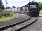 NS L55 pushing 70 grain loads from the CSX yard through the interchange track to NS trackage